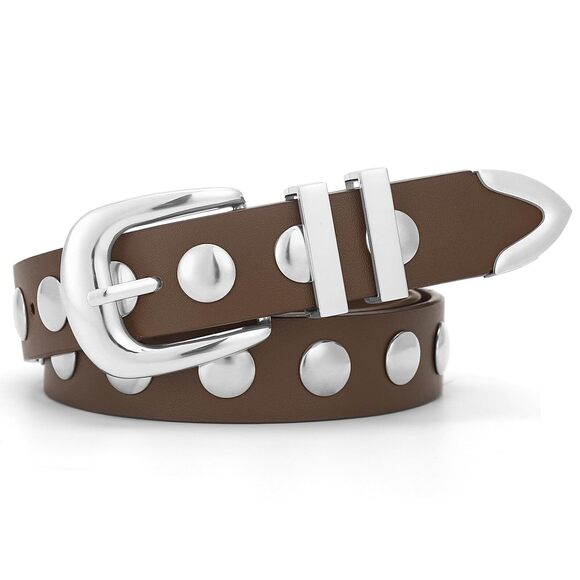 Women Studded Belt For Jeans Dress Fashion Punk Leather Belt Black Belt With🤎 - Picture 1 of 6